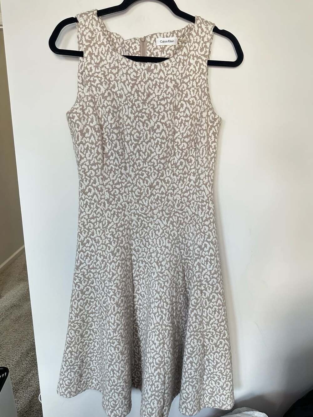 Calvin Klein Beige Tan Animal Print Sleeveless Fit And Flare Dress Size 8